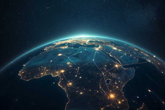 Fototapeta Earth from space focusing on the African continent at night