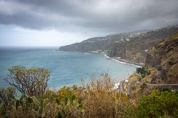 viewpoint near ponta do sol, madeira, south coast, cliffs, winding roads, ocean, portugal, miradouro