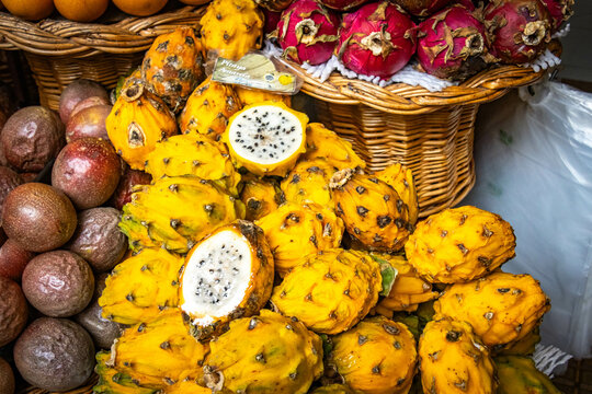 mercado dos lavradores, funchal, madeira, dragon fruit, organic, fruit, yellow