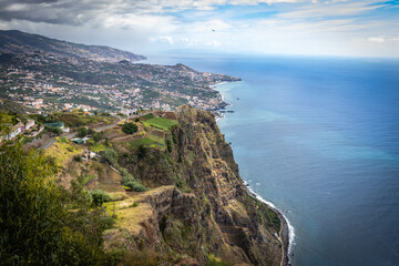 view from highest cliff of madeira, cabo girao, cliff, skywalk, aerial view, madeira, portugal,...
