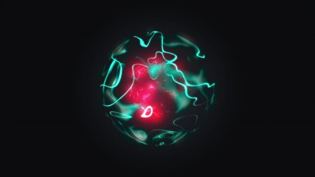 Abstract glowing sphere, ultraviolet atom, energy ball. Colorful sphere with a swirling smoke effect within. Ultra HD, 4K, 60fps