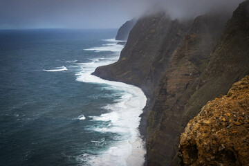 cliffs of Ponta do Pargo, most western point of madeira, island, volcanic, atlantic ocean, portugal, europe, cloudy