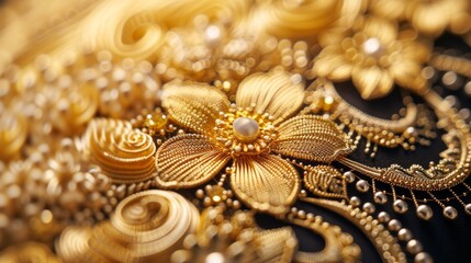 Intricate golden filigree patterns reminiscent of delicate jewelry, showcasing exquisite craftsmanship.