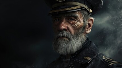 Portrait of an old man in a military uniform on a dark background - obrazy, fototapety, plakaty