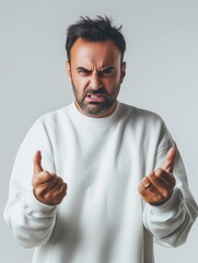 Man angry at minimalist outfit