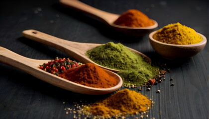 Various spices on dark background