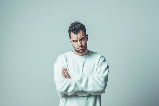 Man angry at minimalist outfit