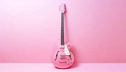 A sleek pink acoustic guitar, exuding style and flair for musical enthusiasts. - obrazy, fototapety, plakaty