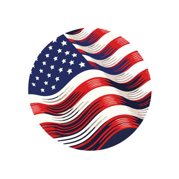 United States of America flag waiving in a circle ring,  illustration on a white background