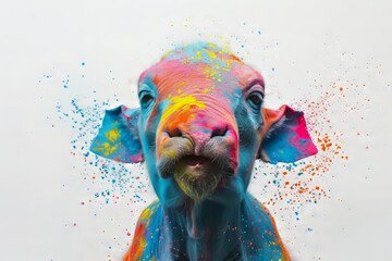 Animal elephant and holi powder explosion of colours - obrazy, fototapety, plakaty