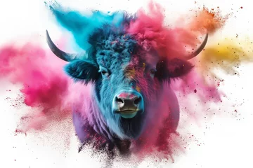 Fotobehang Animal and holi powder explosion of colours © Femke