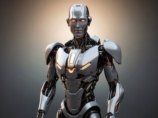 Fototapeta premium Free photo 3d rendering humanoid robot working with future digital graphic interface on dark background