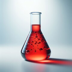 chemical laboratory glassware with red liquid
