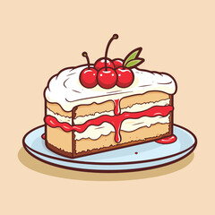 delicious chocolate cake with cherry ,  strawberry flavor cake isolated vector design 