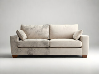 Sofa before and after dry-cleaning in room