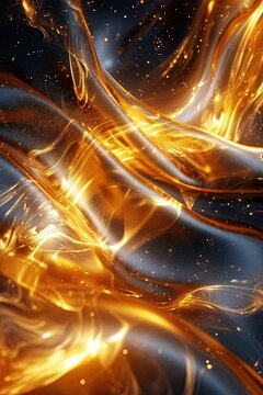 Abstract luxury fusion with black and gold liquid, gold splatters. Nature's abstract beauty captured in a fluid masterpiece of black and gold, splashed with shimmering droplets of liquid gold.