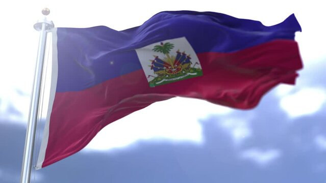 Haiti flag waving against the sky. High quality 4k footage