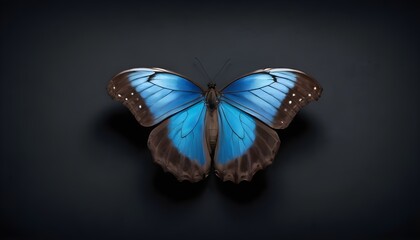 Fototapeta premium Blue and black butterfly on dark surface 