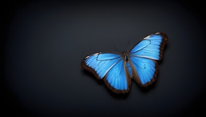 Blue and black morpho butterfly on dark background 