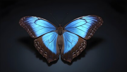 Closeup of morpho butterfly on black background
