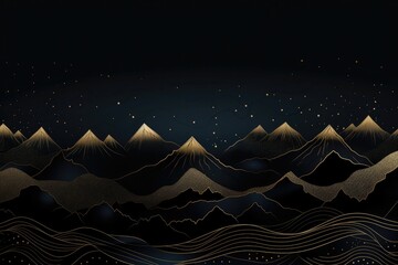 Abstract nature wallpaper with mountains of gold lines and dark contrast. Generative ai.