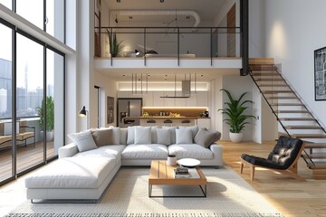 new modern Scandinavian loft apartment 3d