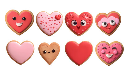 3D Rendering Valentine's Cookies Isolated On Transparent Background, PNG File Add. Generative AI