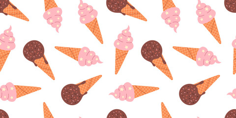 Seamless pattern with ice cream on a white background