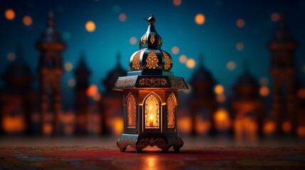 3d painting of Islamic lantern Eid lamps with the word Ramadan wallpaper