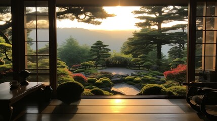View from the beautiful residence to Japan Garden - obrazy, fototapety, plakaty