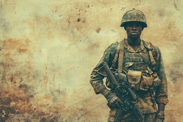 Modern soldier of Nigeria close up. Nigeria soldier old vintage detailed photography texture