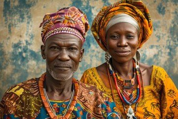 Portrait of Nigerian people in national clothes of Nigeria detailed photography texture. Nigerian people. Horizontal format