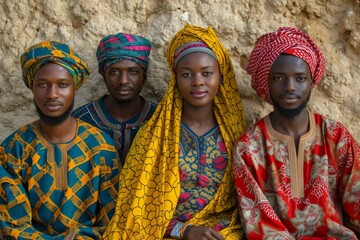 Nigerian people in national clothes of Nigeria detailed photography texture. Nigerian people. Horizontal format