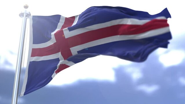 Iceland flag waving against the sky. High quality 4k footage