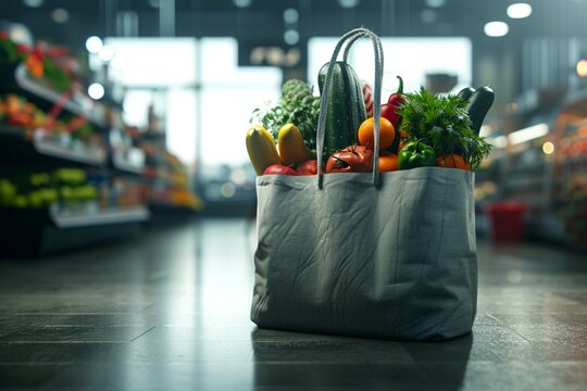 Giant shopping bag filled with groceries