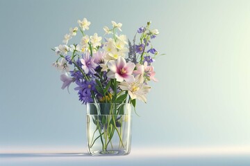 Fototapeta na wymiar Glass of fresh spring flowers in vase. Generative AI