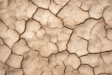 Texture of different shades of brown dry cracked ground surface, climate change. Generative Ai.