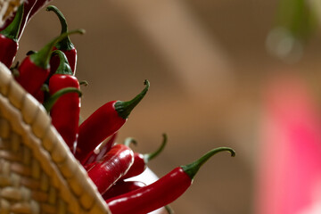 detail of chillies in a basket