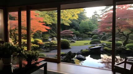 Fototapeta premium View from the beautiful residence to Japan Garden