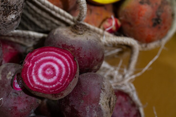 detail of pink beet in a basket