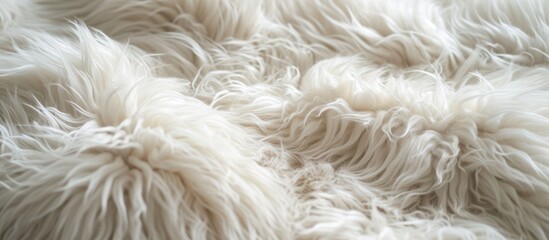 Sheepskin cloth for interior decoration with a soft, fluffy texture in white fur.