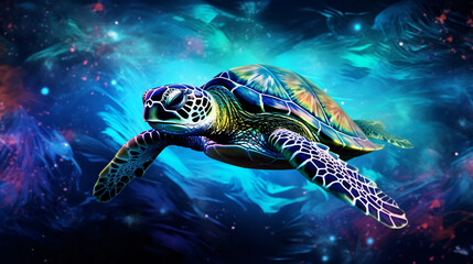 Tropical sea turtle wallpaper in the style of bio