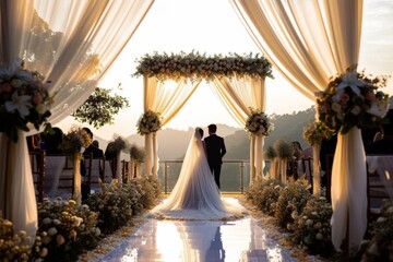 Charismatic event planner coordinating a lavish wedding ceremony