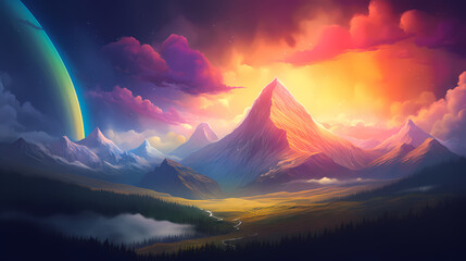 Stunning mountains, panoramic peaks PPT background