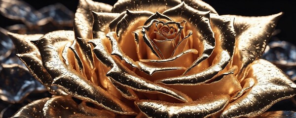there is a gold rose that is sitting on a table