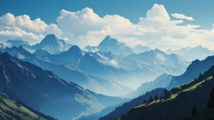 Stunning mountains, panoramic peaks PPT background