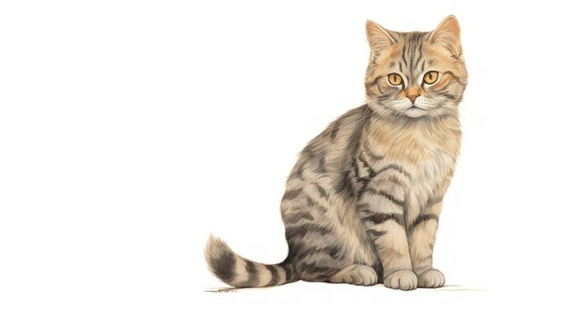 A beautiful fluffy cat on a white background. Generate AI image