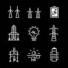 Electricity Public Utilities Line Icon Set - Light

