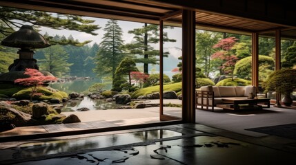 Obraz na płótnie Canvas View from the beautiful residence to Japan Garden