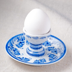 blue pattern plate for boiled egg on breckfast